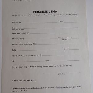 MELDESKJEMA for frivillig verving i Waffen-SS (Regiment Nordland og Freiwilligenlegion Norwegen).