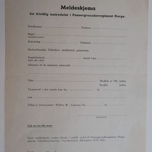 Meldeskjema for frivillig inntredelse i Pansergrenaderregiment Norge.