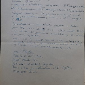 Ilebu personopplysninger. A4 format brev. Håndskrevet av Odd Munthe Skavern. Brandbu.