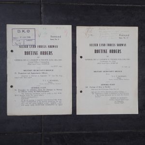 2 stk. ALLIED LAND FORCES NORWAY ROUTINE ORDERS. (24 July + 18. Sept. 1945).