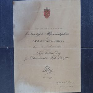 DIPLOM FOR TJENESTEGJØRING I HJEMMESTYRKENE I OSLO OG OMEGN DISTRIKT.