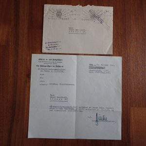 Brev til faren til Gunnar Baardseth. Fallen norsk fallskjermjeger i Straffebataljon 500.  (Tilhørt Aksel Baardseth, faren til frontkjemper Knut og Gunnar Baardseth).