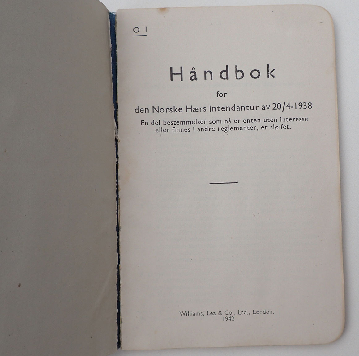 Håndbok for den Norske Hærs Intendantur av 20/4-1938. (London 1942). - Bilde 3