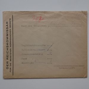 DER REICHSKOMMISSAR FÜR DIE BESETZTEN NORWEGISCHEN GEBIETE Grini-fange konvolutt til Jens Larsen. (1944).