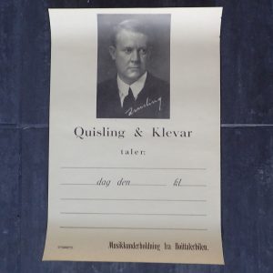NS MØTE PLAKAT. Quisling & Klevar taler. (1936).