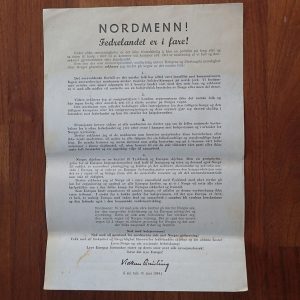 NS tekst plakat. NORDMENN ! Fedrelandet er i fare !